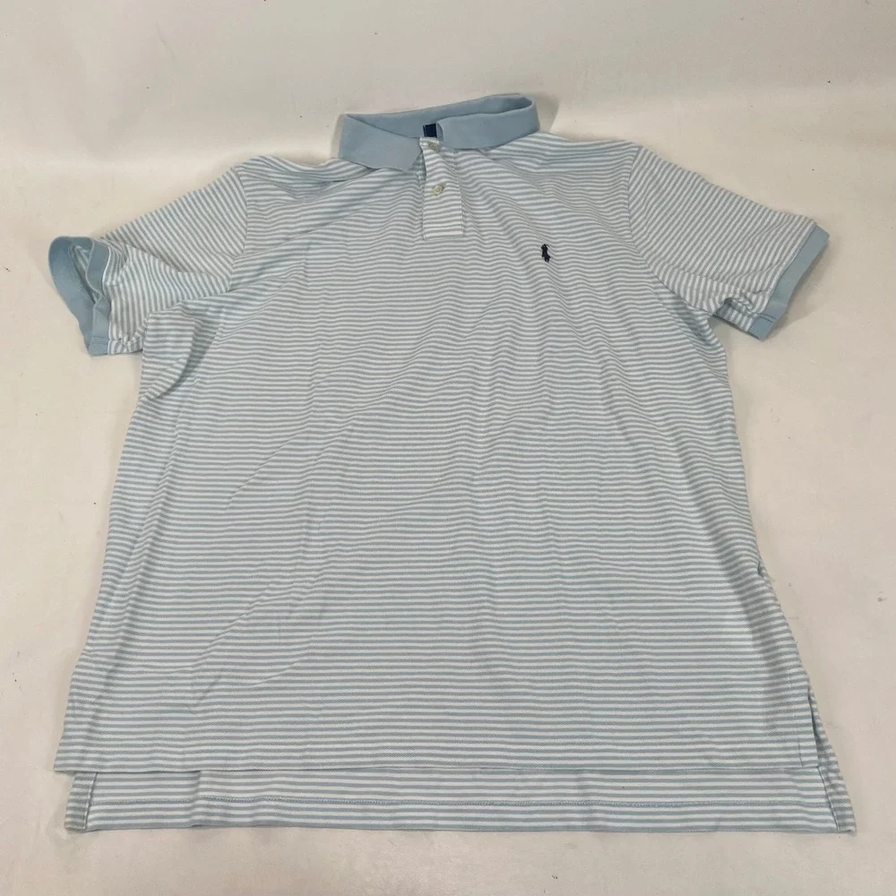 Polo Ralph Lauren Mens 2XL Custom Fit Striped Polo Shirt Light Blue White Cotton